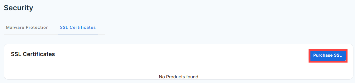 Security tab - Purchase SSL